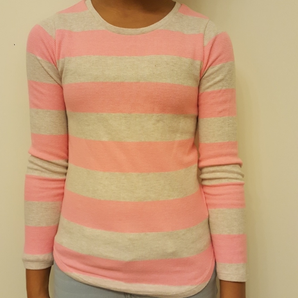 Pink and tan striped top